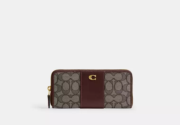 コーチエッセンシャル スリム アコーディオン ジップ ウォレット・シグネチャー ジャカード