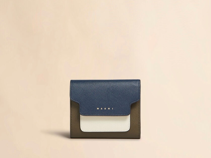 マルニ　ブルー、ホワイト、グリーン サフィアーノレザー製ウオレット